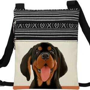 Cartoon Rottweiler Crossbody Bag Polyester Small Ethnic Pattern Adjustable Strap